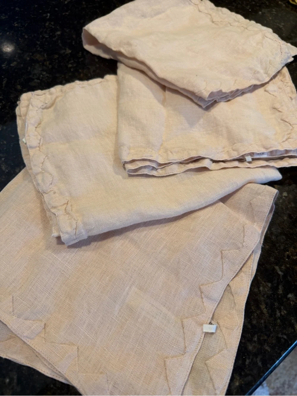 Anthropologie Linen Napkins Blush Pink and Mustard